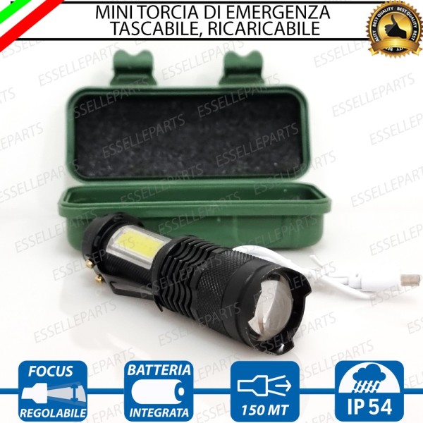 Torcia tattica Tascabile con Batteria Ricaricabile e doppio led cob, Fascio luminoso Regolabile