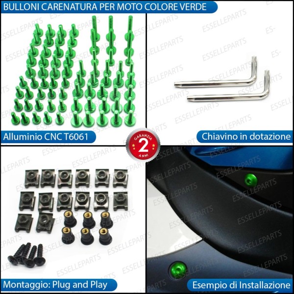 Set 195 Pezzi Bulloni Carene - VERDE LUCIDO - in metallo specifici per HONDA