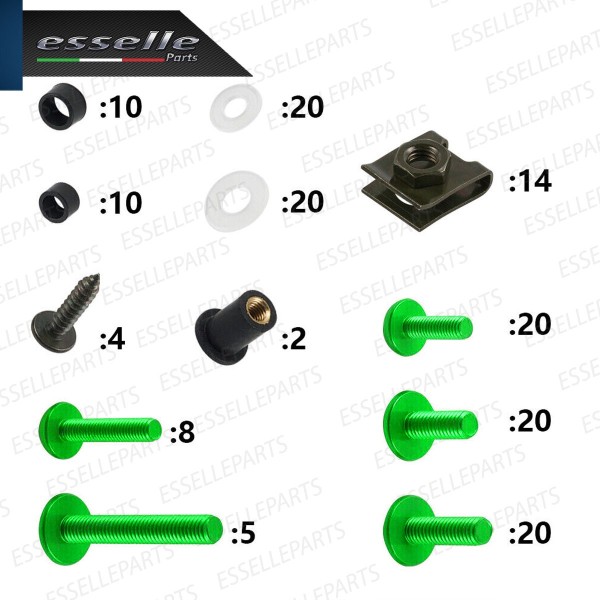 Set 195 Pezzi Bulloni Carene - VERDE LUCIDO - in metallo specifici per SUZUKI