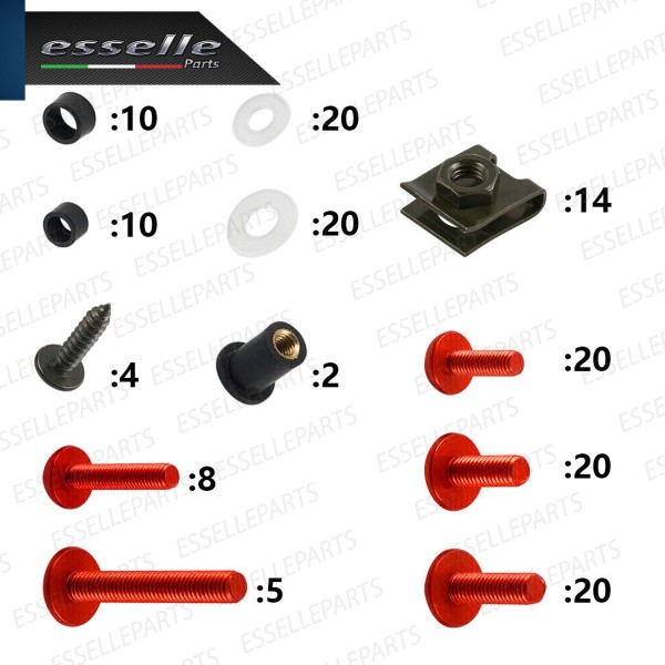 Set 195 Pezzi Bulloni Carene - ROSSO LUCIDO - in metallo specifici per BUELL