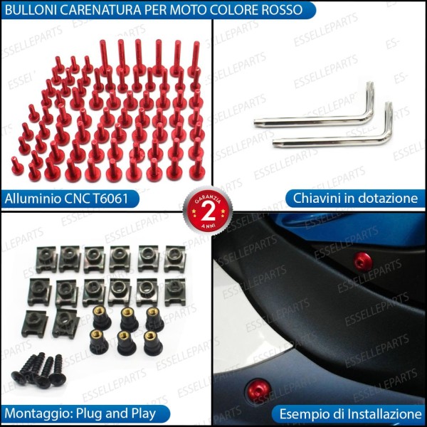 Set 195 Pezzi Bulloni Carene - ROSSO LUCIDO - in metallo specifici per YAMAHA