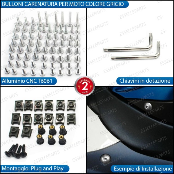 Set 195 Pezzi Bulloni Carene GRIGIO SILVER in metallo specifici per APRILIA