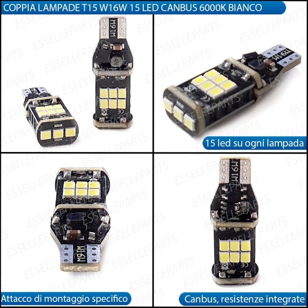 COPPIA LAMPADE T15 15 LED CANBUS 6000K BIANCO GHIACCIO