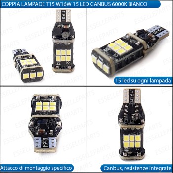 COPPIA LAMPADE T15 15 LED CANBUS 6000K BIANCO GHIACCIO