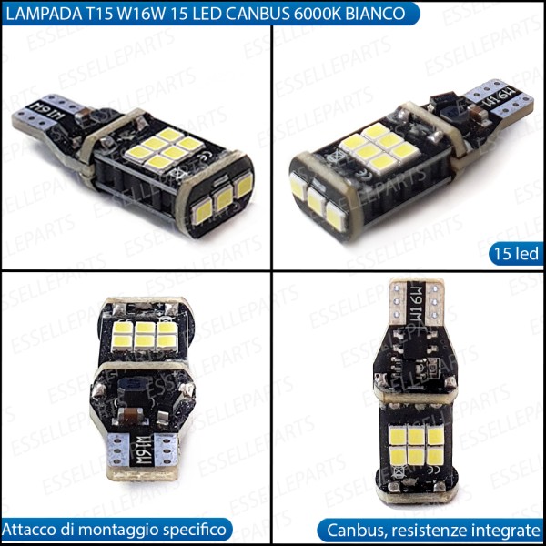 LAMPADA SINGOLA T15 15 LED CANBUS 6000K BIANCO GHIACCIO