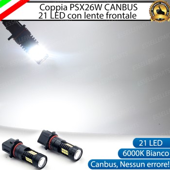 Coppia lampade PSX26W 21 LED Canbus 6000K bianco ghiaccio con lente frontale