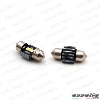 Coppia Lampade LED Siluro da 2 LED Canbus 28 mm 6000K bianco ghiaccio