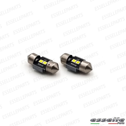 Coppia Lampade LED Siluro da 2 LED Canbus 28 mm 6000K bianco ghiaccio