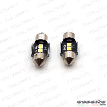 Coppia Lampade LED Siluro da 2 LED Canbus 28 mm 6000K bianco ghiaccio