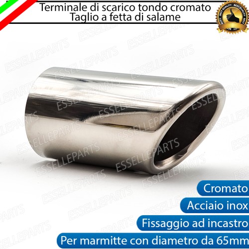 Terminale di scarico cromato rotondo per marmitte dritte con diametro di 65 mm
