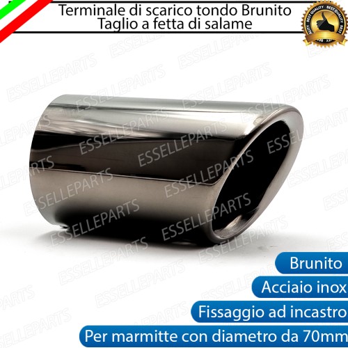 Terminale di scarico brunito rotondo per marmitte dritte con diametro di 70 mm