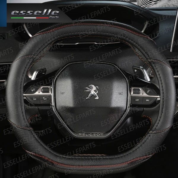 Coprivolante Cover Effetto Pelle Nero con cuciture Rosse per Peugeot 408 MK2 II