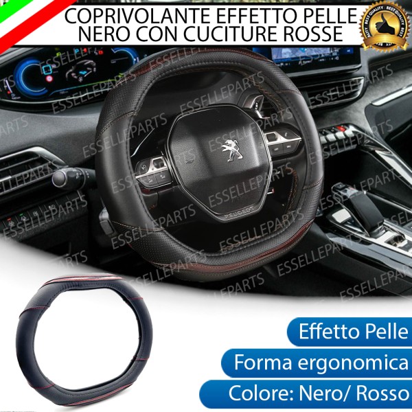 Coprivolante Cover Effetto Pelle Nero con cuciture Rosse per Peugeot Partner MK3 III