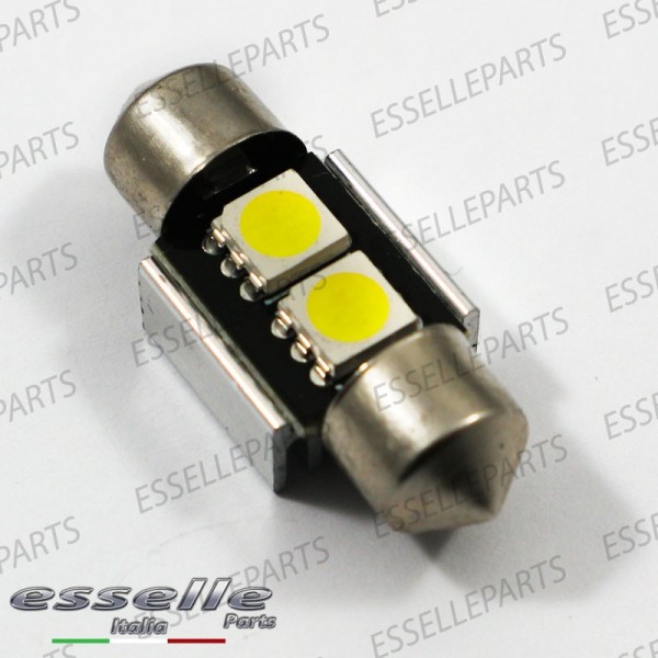 Lampada SINGOLA LED Siluro da 2 LED Canbus 31mm 6000K bianco ghiaccio