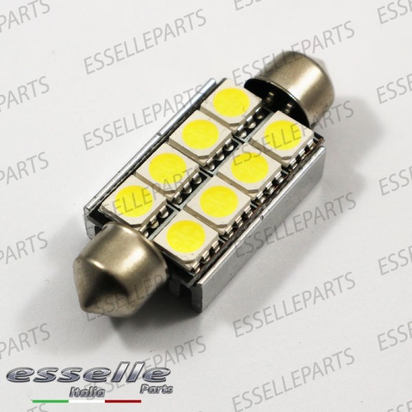 Lampada SINGOLA LED Siluro da 8 LED Canbus 41mm 6000K bianco ghiaccio