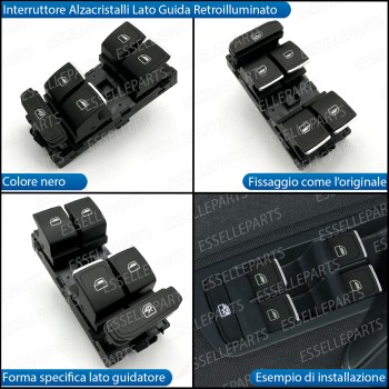 INTERRUTTORE ALZACRISTALLI LATO GUIDATORE NERO / CROMO PER VW SPORTSVAN DAL 2017