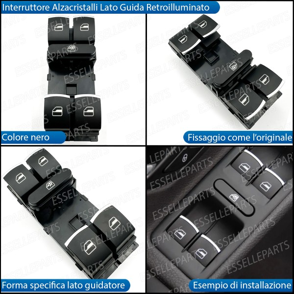 INTERRUTTORE ALZACRISTALLI LATO GUIDATORE NERO / CROMO PER SKODA YETI PRE-RESTYLING