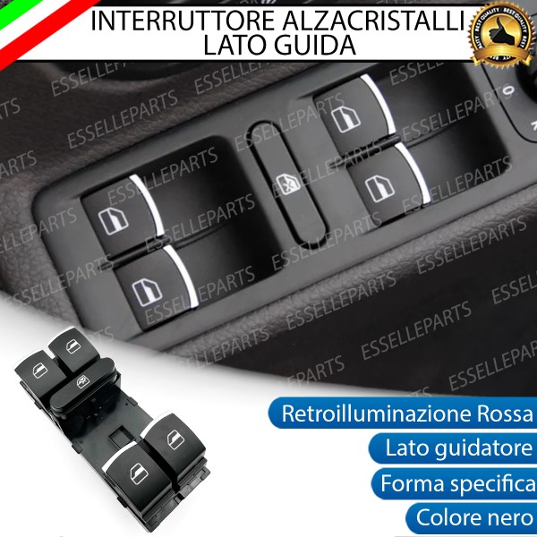 INTERRUTTORE ALZACRISTALLI LATO GUIDATORE NERO / CROMO PER VOLKSWAGEN GOLF 6