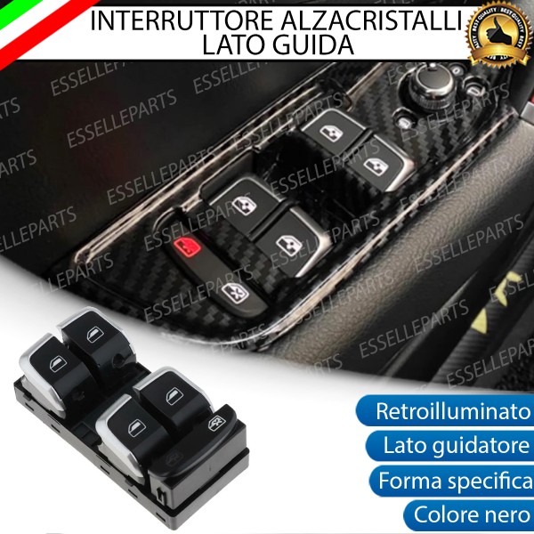 INTERRUTTORE ALZACRISTALLI LATO GUIDATORE NERO / CROMO PER AUDI A3 8V