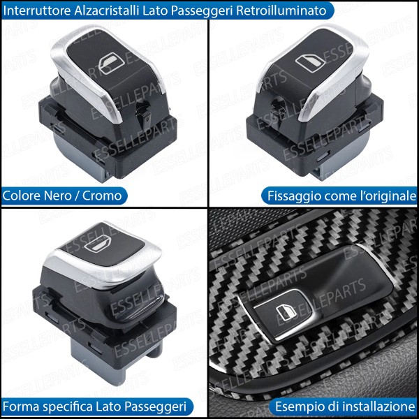 PULSANTE ALZACRISTALLI VETRI NERO / CROMO PER AUDI Q5
