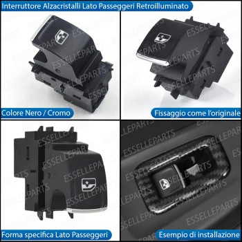 PULSANTE ALZACRISTALLI VETRI NERO / CROMO PER VOLKSWAGEN POLO AW1