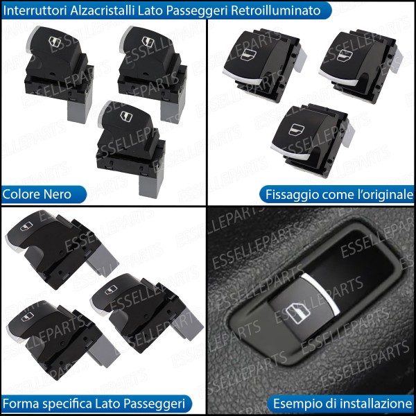 SET COMPLETO PULSANTIERA PULSANTI ALZACRISTALLI NERO CROMATO PER SKODA YETI RESTYLING