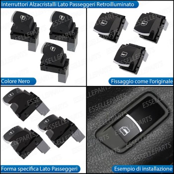 SET COMPLETO PULSANTIERA PULSANTI ALZACRISTALLI NERO CROMATO PER VW GOLF PLUS DAL 2009