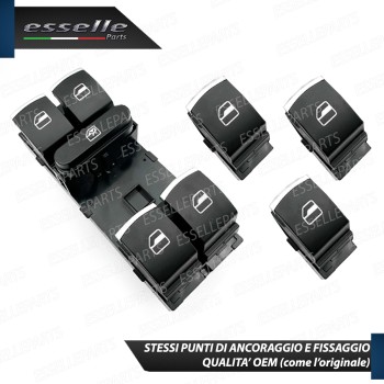 SET COMPLETO PULSANTIERA PULSANTI ALZACRISTALLI NERO CROMATO PER VW PASSAT CC RESTYLING