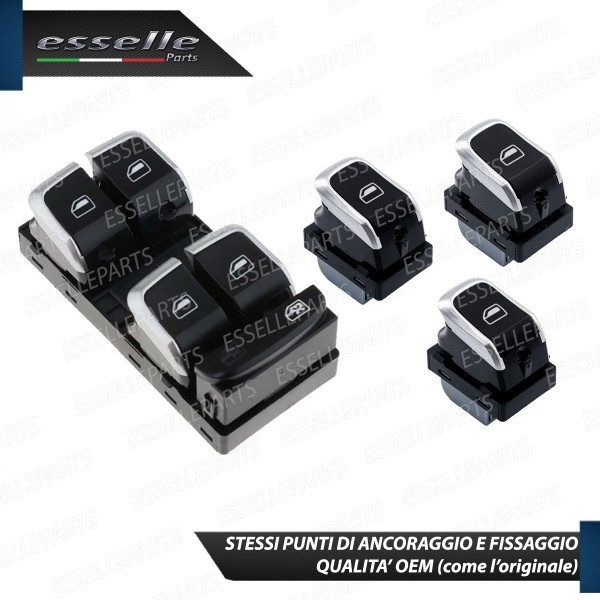 SET COMPLETO PULSANTIERA PULSANTI ALZACRISTALLI NERO CROMATO PER AUDI A4 B8 B8 AVANT