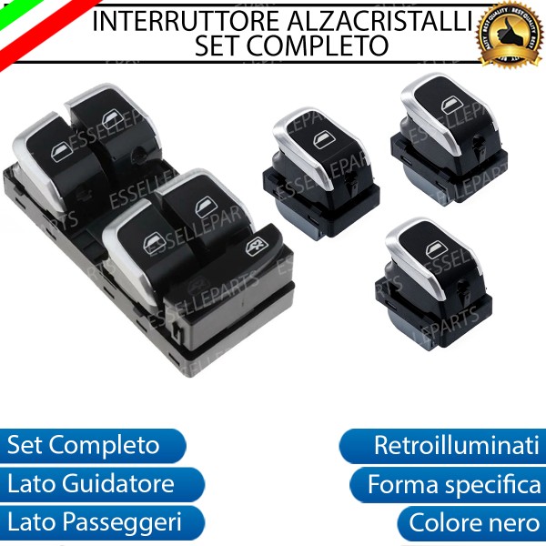 SET COMPLETO PULSANTIERA PULSANTI ALZACRISTALLI NERO CROMATO PER AUDI Q5