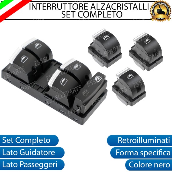 SET COMPLETO PULSANTIERA PULSANTI ALZACRISTALLI NERO CROMATO PER AUDI A4 B7