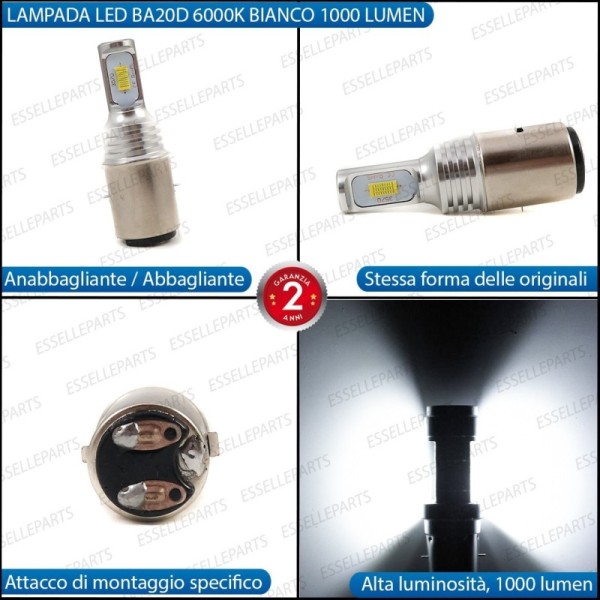 Lampada BA20D 1000 LUMEN per MALAGUTI Ciak 150 2002-2006 Master 4t