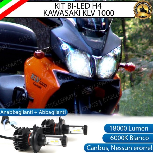 Kit Full LED Coppia H4 18000 Lumen 6000K bianco per KAWASAKI KLV 1000 2004-2006