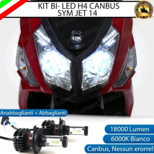 Kit Full LED Coppia H4 18000 Lumen 6000K bianco per SYM Jet 14 200 2017-2020 ABS