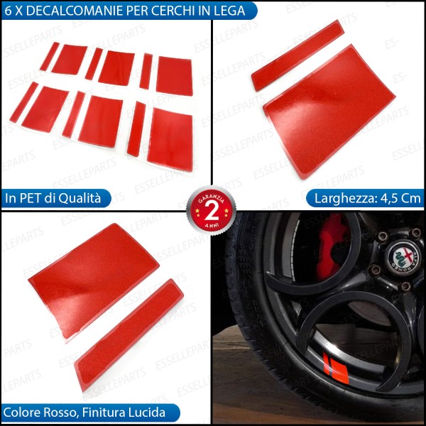 6 X DECALCOMANIE CERCHI IN LEGA RUOTE ADESIVO ROSSO PER 500 595 695 ABARTH PRE-RESTYLING