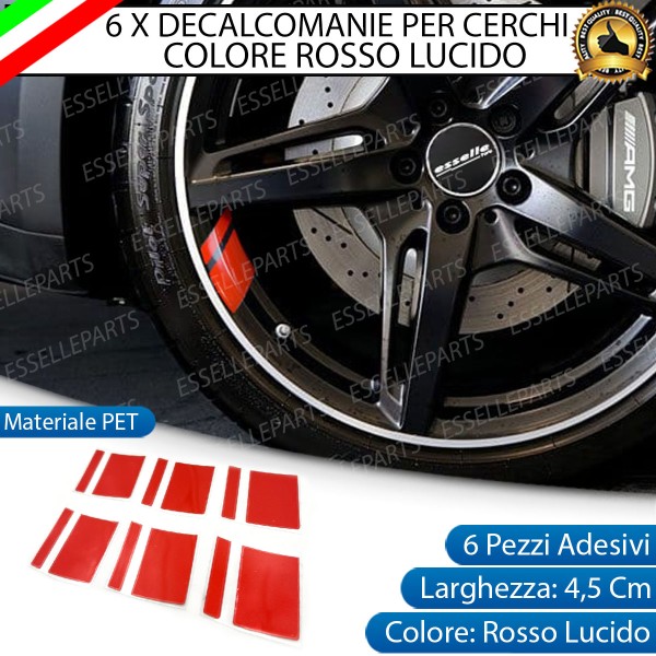 6 X DECALCOMANIE CERCHI IN LEGA RUOTE ADESIVO ROSSO PER ALFA ROMEO MITO