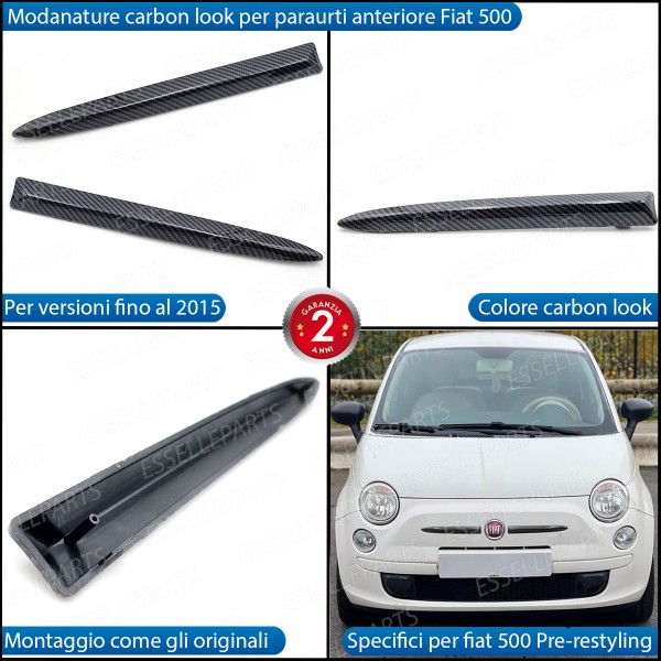Set Modanature Carbon Look Paraurti Anteriore Fiat 500 Pre-Restyling Fino A 2015