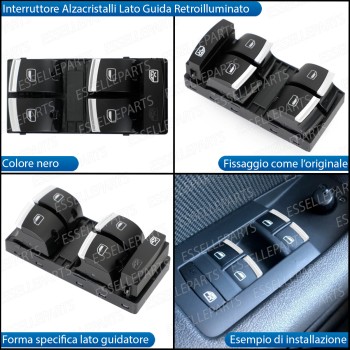 INTERRUTTORE ALZACRISTALLI LATO GUIDA NERO / CROMO PER AUDI A6 C6 C6 DAL 2009 INTERRUTTORE ALZACRISTALLI LATO GUIDA NERO / CROMO PER AUDI A6 C6 C6 DAL 2009