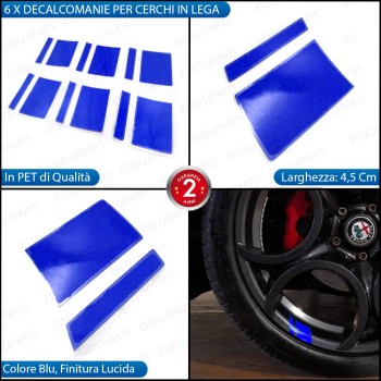6 X DECALCOMANIE CERCHI IN LEGA RUOTE ADESIVO BLU PER RENAULT TWINGO 1