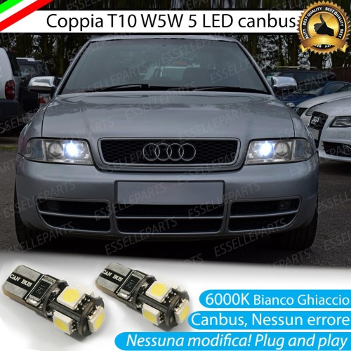 Coppia lampade T10 W5W 5 LED Canbus 6000K Luci di posizione Audi A4 B5 fino al 1998