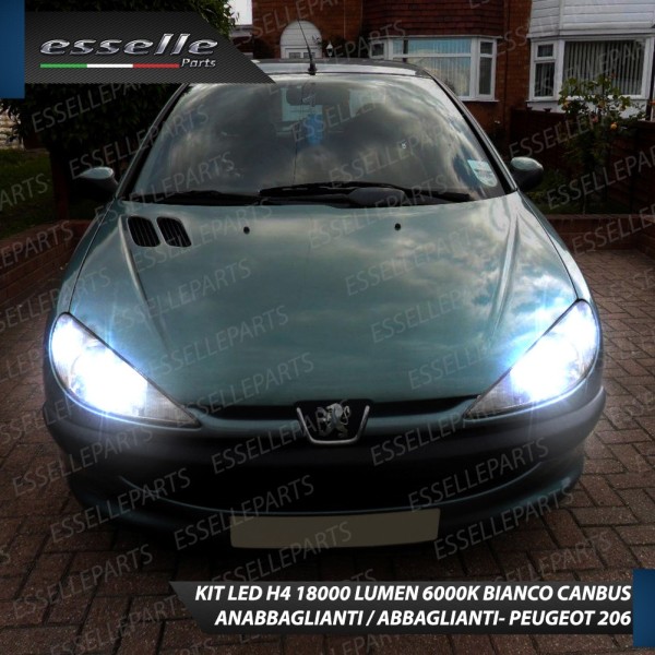 Kit Full LED H4 18000 Lumen 6000K Per Peugeot 206 con Fari a parabola singola