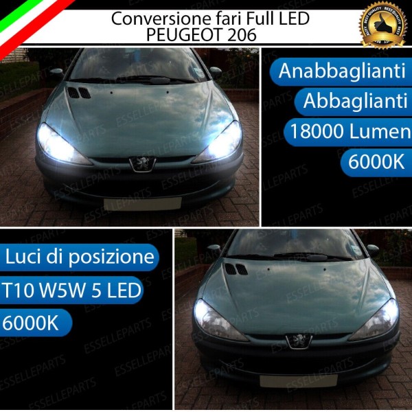 Conversione Fari Full LED 6000K Peugeot 206 206 CC con Fari a parabola singola