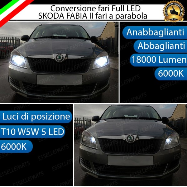 Conversione Fari Full LED 18000Lm + 330Lm Per Skoda Fabia 2 Con Faro A Parabola