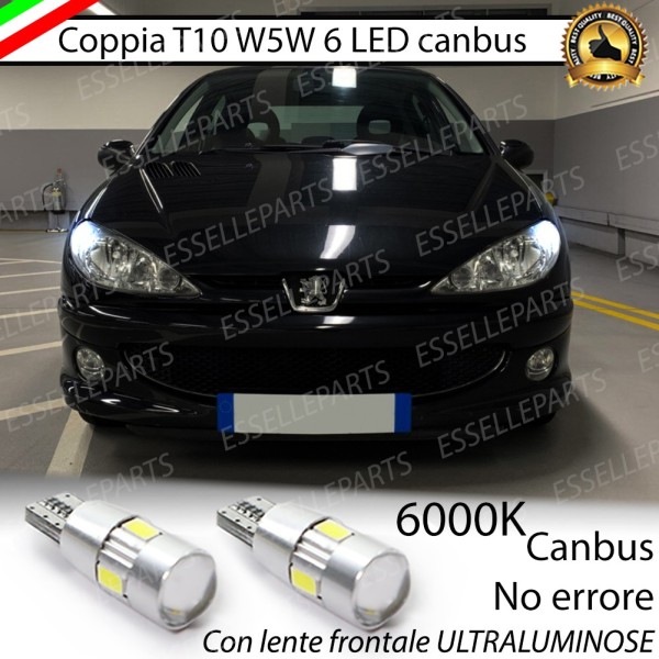 Coppia luci di posizione T10 W5W 6 LED canbus 6000K Bianco Peugeot 206 Dal 10/2006
