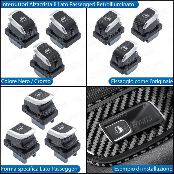 Set Pulsantiera Alzacristalli Nero Cromato Audi A5 8T Sportback