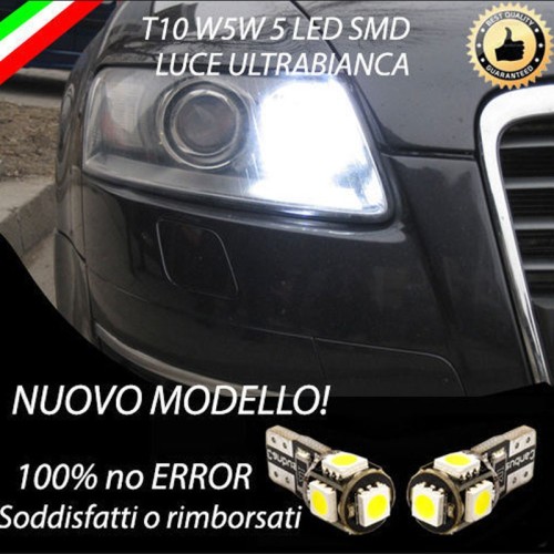 Coppia luci di posizione T10 W5W 5 LED canbus 6000K Bianco Audi A6 C6 Fino al 2008