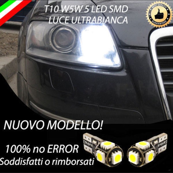 Coppia luci di posizione T10 W5W 5 LED canbus 6000K Bianco Audi A6 C6 Fino al 2008