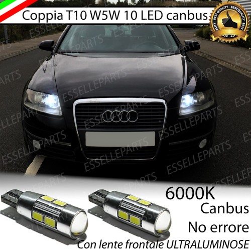 Coppia luci di posizione T10 W5W 10 LED canbus 6000K Bianco Audi A6 C6 Fino al 2008