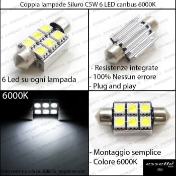 Coppia lampade siluro 6 LED Luci Targa Canbus 6000K bianco ghiaccio per Audi A6 C6 Fino al 2008 Coppia lampade siluro 6 LED Luci Targa Canbus 6000K bianco ghiaccio per Audi A6 C6 Fino al 2008