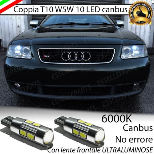 Coppia luci di posizione T10 W5W 10 LED canbus 6000K Bianco Audi A8 D2 Fino al 1998